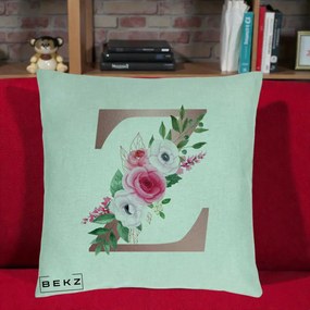 Cadou Personalizat - Perna Personalizata Monograma Rose Gold Litera Z, 40x40 cm, Verde Menta, Husa Detasabila, Perna Inclusa, BEKZ®