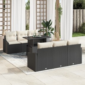 vidaXL Set canapea de grădină 7 piese, rattan negru