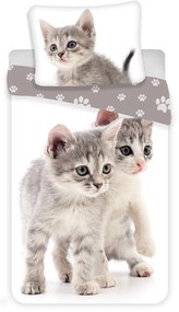 Lenjerie de pat pentru copii albă-gri din bumbac pentru pat de o persoană 140x200 cm Kitten "Grey" – Jerry Fabrics