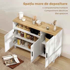 HOMCOM Dulap de Bucătărie cu Uși Amortizate, Compartiment Deschis și 2 Dulapuri Alb | Aosom Romania
