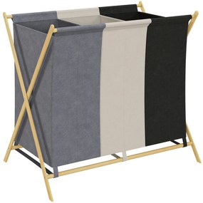 HOMCOM Coș de rufe pliabil 129L cu 3 compartimente și cadru X pentru dormitor, baie sau utilități. | Aosom Romania