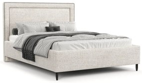 Pat matrimonial crem tapițat cu spațiu de depozitare cu somieră 180x200 cm Baleine – Maison de Rêve