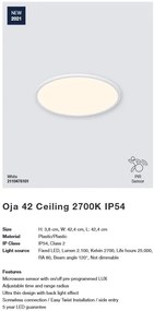Plafoniera LED pentru iluminat exterior, senzor de miscare cu microunde, design silm Oja 42 alb 2700K 2110476101 NL
