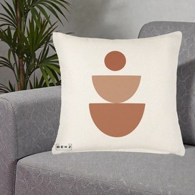 Perna Decorativa Geometric Boho Semicerc Stivuit, 40x40 cm, Crem Reliefat, Husa Detasabila, Perna Inclusa, BEKZ®