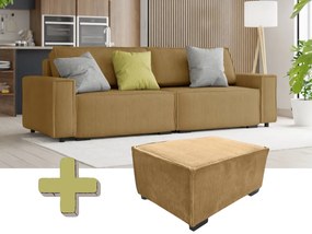 Canapea extensibila cu trei locuri cu taburet SMART SET, mustar