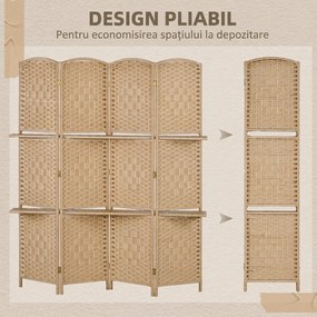 HOMCOM Paravan Interior Pliabil cu 4 Panouri și Rafturi, 160x1,6x170 cm, Natural | Aosom Romania