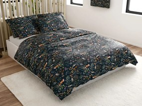 Set 2 buc Lenjerie cocolino THE FOX AND THE HARE verde inchis + cearsaf Cocolino microplus cu elastic SOFT 180x200 cm alb, pat dublu