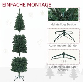 HOMCOM Brad Artificial de Crăciun cu 479 Ramuri, Brad de Crăciun Înalt și Îngust cu Bază Pliabilă, Ø65x180 cm, Verde | Aosom Romania