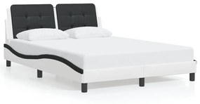 3214102 vidaXL Cadru de pat cu LED, alb și negru, 120x200 cm, piele ecologică