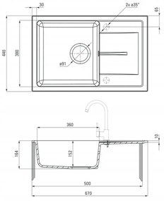 Chiuveta bucatarie compozit cu picurator grafit Deante Leda Grafit