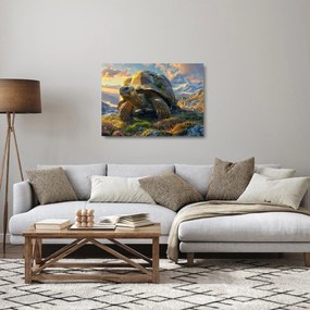 Tablou pe sticlă - Țestoasă și peisaj montan (70x50 cm)