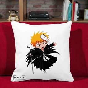 Perna Personalizata Bleach Ichigo Chibi cu Masca, 40x40 cm, Alba Mata, Husa Detasabila, Perna Inclusa, BEKZ®
