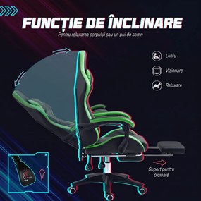 Vinsetto Scaun Gaming cu Înălțime Reglabilă, Scaun Gaming Ergonomic cu Spătar Rabatabil, 65x65x121-129 cm, Negru | Aosom Romania