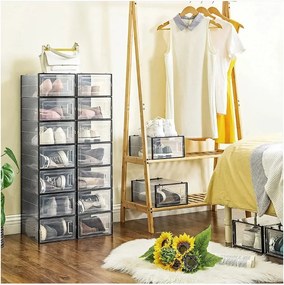 SongmicsHome Organizator pentru pantofi MARI, 18 compartimente, negru/transparent