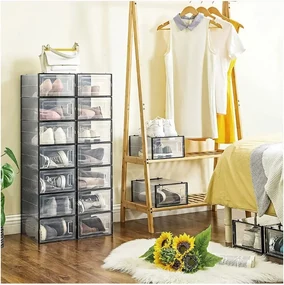 SongmicsHome Organizator pentru pantofi MARI, 18 compartimente, negru/transparent