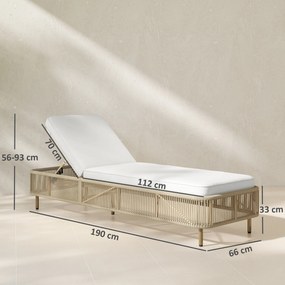 Outsunny Șezlong din ratan, șezlong outdoor din PE-Rattan reglabil în 5 poziții cu pernă, șezlong de grădină | Aosom Romania