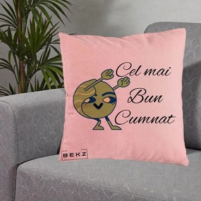 Cadou pentru Cumnat - Perna Personalizata Cel mai Bun Cumnat cu Personaj Funny Verde, 40x40 cm, Roz, Husa Detasabila, Perna Inclusa, BEKZ®