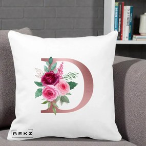 Cadou Personalizat - Perna Personalizata Monograma Rose Gold Litera D, 40x40 cm, Alba Mata, Husa Detasabila, Perna Inclusa, BEKZ®