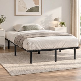HOMCOM Pat Industrial 120x190x31 cm cu 28 de Lamele și Spațiu de Depozitare, Lemn și Oțel, Negru și Lemn Natural | Aosom Romania