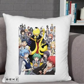Perna Personalizata Assassination Classroom Grup Complet Anime, 40x40 cm, Alb Pufos, Husa Detasabila, Perna Inclusa, BEKZ®