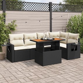 3327150 vidaXL Set mobilier de grădină cu perne, 6 piese, negru, poliratan