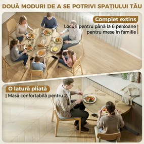 HOMCOM Masă Pliabilă pentru 2-6 Persoane, Cadru Dublu X din Oțel, Finisaj Natural | Aosom Romania