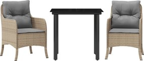 vidaXL Set mobilier de grădină cu perne, 3 piese, bej, poliratan
