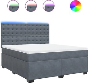 vidaXL Pat box spring cu saltea, gri închis, 180x200 cm, catifea