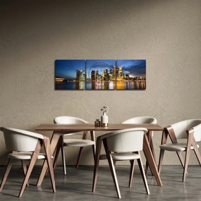 Tablou cu orașul nocturn (cu ceas) (90x30 cm)