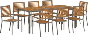 vidaXL Set de masă pentru grădină 9 pcs Gri și Brown poliratan