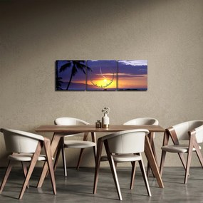 Tablou cu apus de soare deasupra mării (cu ceas) (90x30 cm)