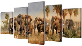 Set de tablouri din panza cu imprimeu cu elefanti 200 x 100 cm 200 x 100 cm, elefant