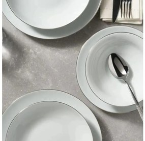 Set veselă 8 piese, porțelan, alb/argintiu