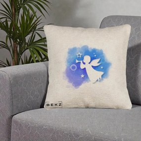 Perna Decorativa Inger cu Trompeta Albastru, 40x40 cm, Bej Canapea, Husa Detasabila, Perna Inclusa, BEKZ®