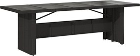 vidaXL Masă grădină cu blat din sticlă, negru, 240x90x75 cm, poliratan