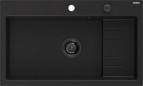 Mexen Omar chiuvetă de granit 1-cameră 800 x 480 mm, negru, sifon negru - 6520801005-77-B