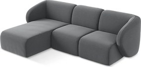 Colțar gri cu tapițerie din catifea (cu colț pe partea stângă/cu șezlong) Lani – Makamii