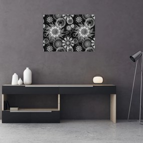 Tablou pe sticlă - Ciulini negri și albi (70x50 cm)