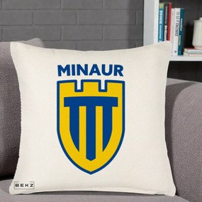Perna Personalizata Minaur Baia Mare Fotbal, 40x40 cm, Crem Reliefat, Husa Detasabila, Perna Inclusa, BEKZ®