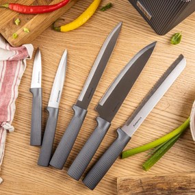 Set cuțite Klausberg KB 7982, 6 piese, Oțel inoxidabil, Mâner lemn de salcâm, Grafit/maro