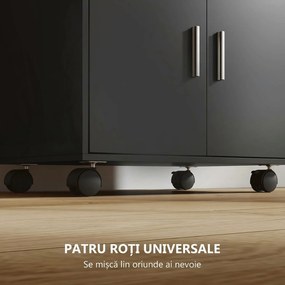 HOMCOM Dulap pentru Cuptorul cu Microunde cu Roți, Bufet de Bucătărie cu Sertar, Blat pentru Aparate, Dulap cu 2 Uși, Raft Retractabil și Raft Deschis, Cărucior de Bucătărie pentru Sufragerie, 59x40x92cm, Negru | Aosom Romania
