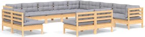 vidaXL Set mobilier grădină cu perne, 13 piese, gri, lemn masiv pin