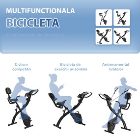 HOMCOM Bicicletă Pliabilă 2 în 1 cu Rezistență Magnetică Reglabilă pe 8 Nivele, 105x48x118 cm, Negru | Aosom Romania