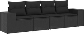 vidaXL Set mobilier de grădină cu perne, 4 piese, negru, poliratan