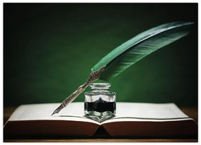 Tablou pe sticlă cu stilou sriind (70x50 cm)