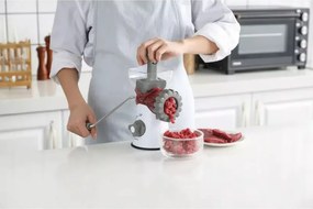 Masina de tocat carne Kinghoff KH 1874, Lame din otel inoxidabil, Macinare fina / grosiera, Accesorii, Alb/Gri