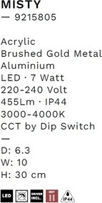 Aplica de perete LED baie IP44 MISTY aurie
