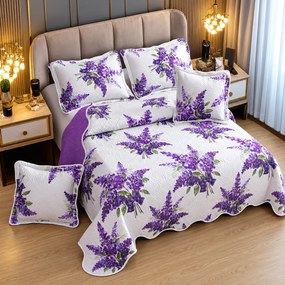 Cuvertură bumbac, 5 piese, model cu lavandă, 230x250 cm, CB428