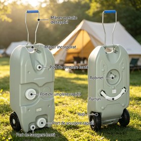Rezervor Outsunny 40L Camping Robinet Roți | Aosom Romania