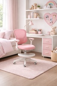 JUNOVA AERIS – Scaun ergonomic pentru copii, cu suport lombar, spătar ergonomic mesh, reglaj pe înălțime, șezut din spumă, și suport pentru picioare, Roz